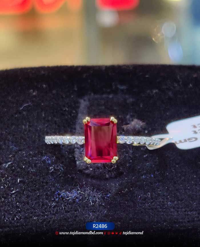 Emerald Shape Ruby Color Stone Engagement Ring Price in Bangladesh Emerald Shape Ruby Color Stone Engagement Ring Price in Bangladesh